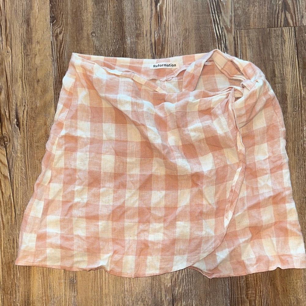 Reformation medium wrap skirt checker picnic pink white